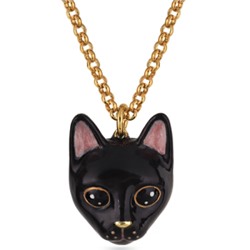 Кулон Кошка (эмаль черная, розовая 4.5см; покрытие золото) 90см, Есть комплект