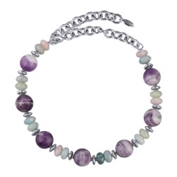 Колье Терра (аметист, кварц микс; покрытие родий) 43-51см, Есть комплект