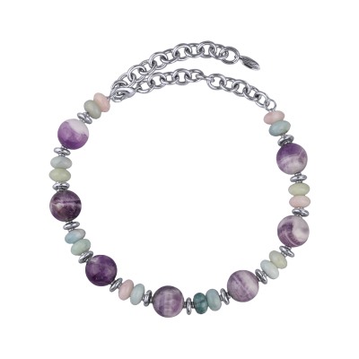 Колье Терра (аметист, кварц микс; покрытие родий) 43-51см, Есть комплект