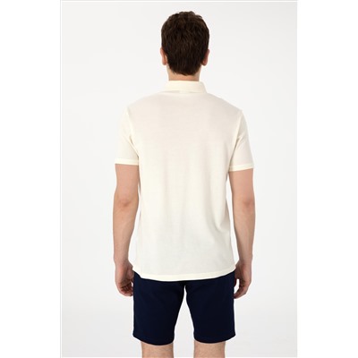 Erkek Regular Fit Polo Yaka Krem Basic Tişört