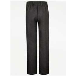 Boys Charcoal Long Length Half Elastic School Trousers 2 Pack