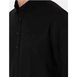 Siyah Oxford Slim Fit Kolay Ütülenebilir Gömlek