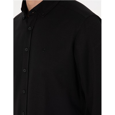 Siyah Oxford Slim Fit Kolay Ütülenebilir Gömlek