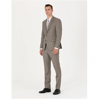 %100 Yün Bej Slim Fit Takım Elbise