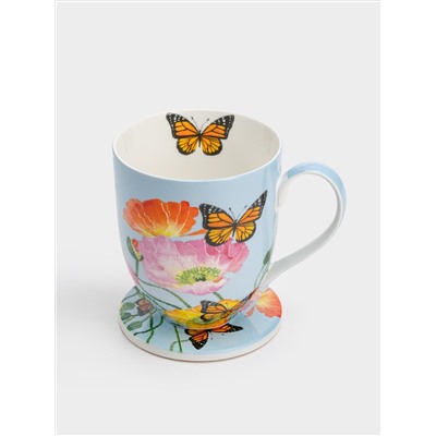 Кружка, 400 мл, с подставкой, Маки