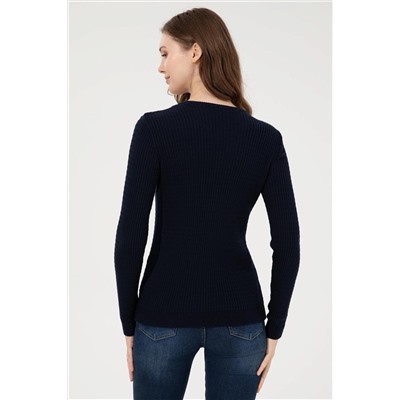 Kadın Lacivert  Bisiklet Yaka Basic Kazak