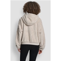 HOODED SHERPA JACKET WITH DIAMOND QUILTED COMBO