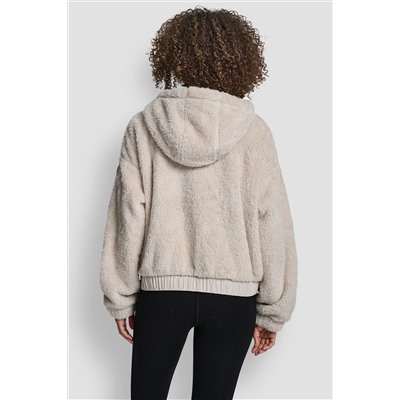 HOODED SHERPA JACKET WITH DIAMOND QUILTED COMBO