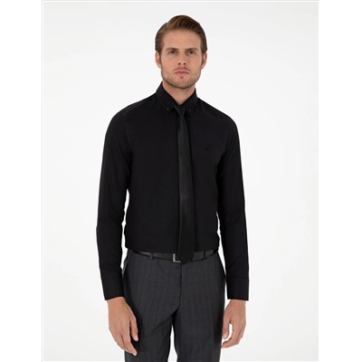 Siyah Slim Fit Uzun Kollu Gömlek