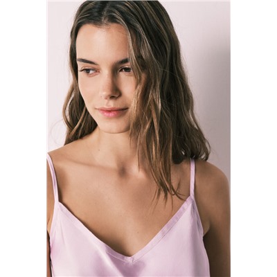 Pijama largo satén lila