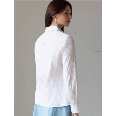 Блузка приталенного силуэта в полоску из эластичного хлопка