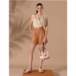 Kahverengi Keten Oversize Bermuda Şort
