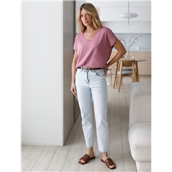 Укороченные джинсы c декоративной стиркой из эластичного плотного денима