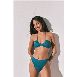 Top bikini fruncido azul brillo
