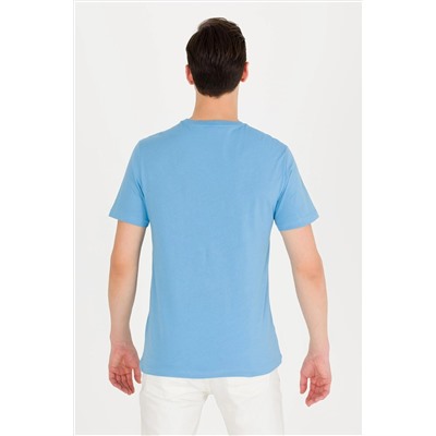 Erkek Turkuaz Basic Bisiklet Yaka Tişört
