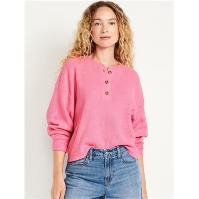 Oversized Cozy Waffle Henley Top