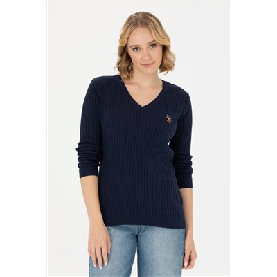 Kadın Lacivert V - Yaka Basic Kazak