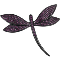 Брошь Стрекоза (фианит фуксия; покрытие черный родий), Есть комплект