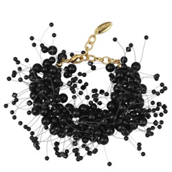 Браслет Грозди (Майорка черная 3-7мм, SW черные; покрытие золото) 17-22см, Есть комплект
