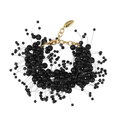 Браслет Грозди (Майорка черная 3-7мм, SW черные; покрытие золото) 17-22см, Есть комплект