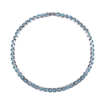 Колье Теннис (кристаллы SW аквамарин 4мм; покрытие родий) 36-39см, Есть комплект