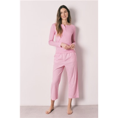 Pijama largo rosa cuadros Vichy algodón