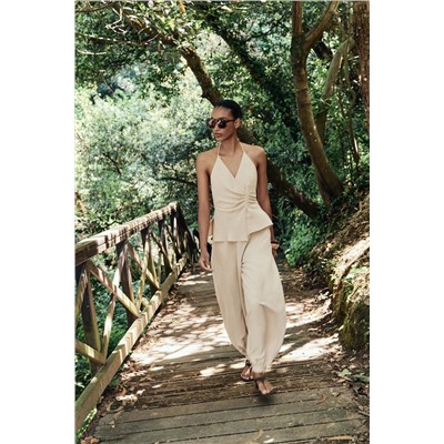 HALTER TWO-PIECE EFFECT JUMPSUIT