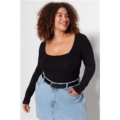Trendyol Curve Siyah Kare Yaka Ek Özellik Mevcut Değil Süprem Büyük Beden Body TBBAW24CS00005