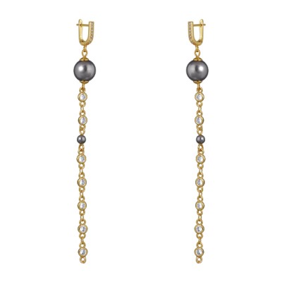 Серьги (Майорка темно-серая 10мм; покрытие золото), Есть комплект