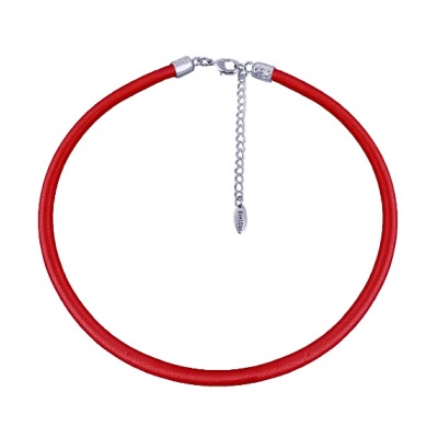 Колье (вставки: Текстиль красный; покрытие: Родирование)JHN9729
