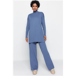 TRENDYOL MODEST Indigo Yırtmaçlı Geniş Paça Triko Alt-Üst Takım TCTAW24US00028
