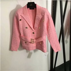 новый вязаный кардиган с буквой B и золотой пряжкой из жаккардовой ткани с длинными рукавами и поясом, белый, розовый, хаки, черный, SML, [размер L; ширина плеч 38, обхват груди 100, длина рукава 54, длина тела 57 】