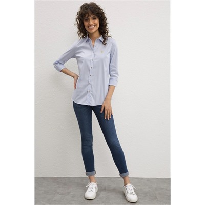 Kadın Açık Mavi Uzun Kollu Basic Gömlek