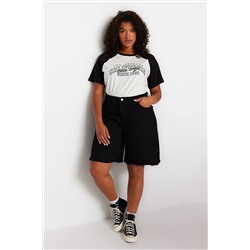 Trendyol Curve Siyah Yüksek Bel Straight Jeans Şort TBBSS22JE00012