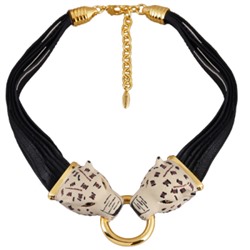 Колье Леопард (эмаль матовая бежевая, кристаллы SW черные; покрытие золото), Есть комплект