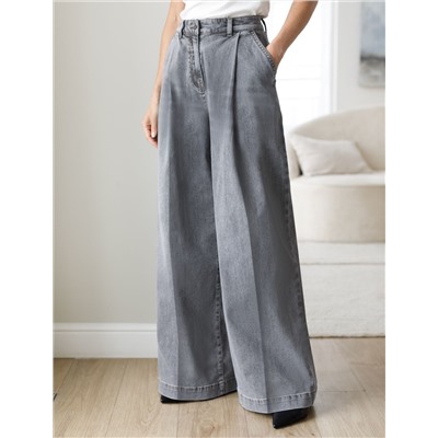 Широкие джинсы с защипами из эластичного денима  средней плотности