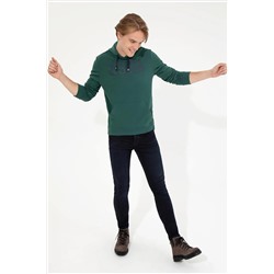 Erkek Yeşil Kapüşonlu Basic Sweatshirt