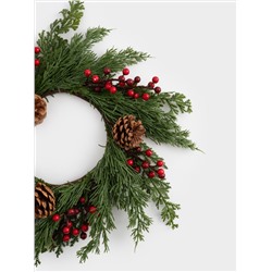 Венок декоративный, 15/38 см, пластик/пенопласт, Шишки и красные ягоды, Interior natural