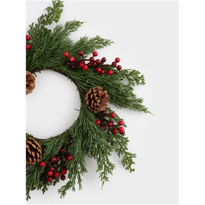 Венок декоративный, 15/38 см, пластик/пенопласт, Шишки и красные ягоды, Interior natural