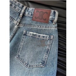 Женские джинсы прямого кроя  со стразами CELIN*E 🖤  Top реплика