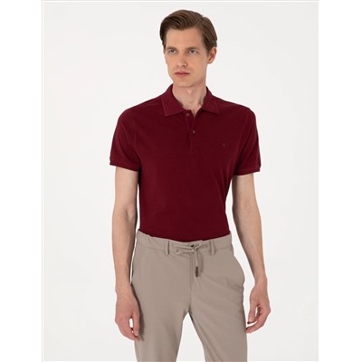 Bordo Slim Fit %100 Pamuk Polo Yaka Basic Tişört