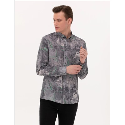 Gri Slim Fit Uzun Kollu Gömlek