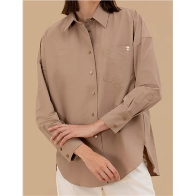 Camel Oversize Uzun Kollu Gömlek