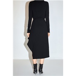 Falda asimétrica de talle alto de lana - Negro