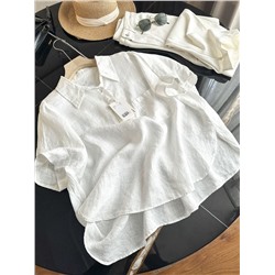 Женская свободная льняная рубашка поло 2 цвета КО*С