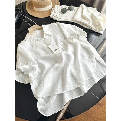 Женская свободная льняная рубашка поло 2 цвета КО*С