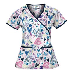 Happy Scrubs® Crazy Hearts White Print Scrub Top