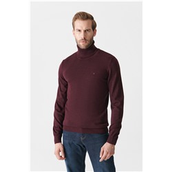 Bordo Tam Balıkçı Yaka Tüylenmeyen Triko Kazak