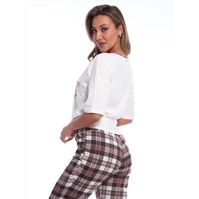 Пижама женская с удлиненной футболкой и брюками в клетку,  Арт. 518