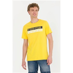 Erkek Koyu Sarı Bisiklet Yaka Tişört